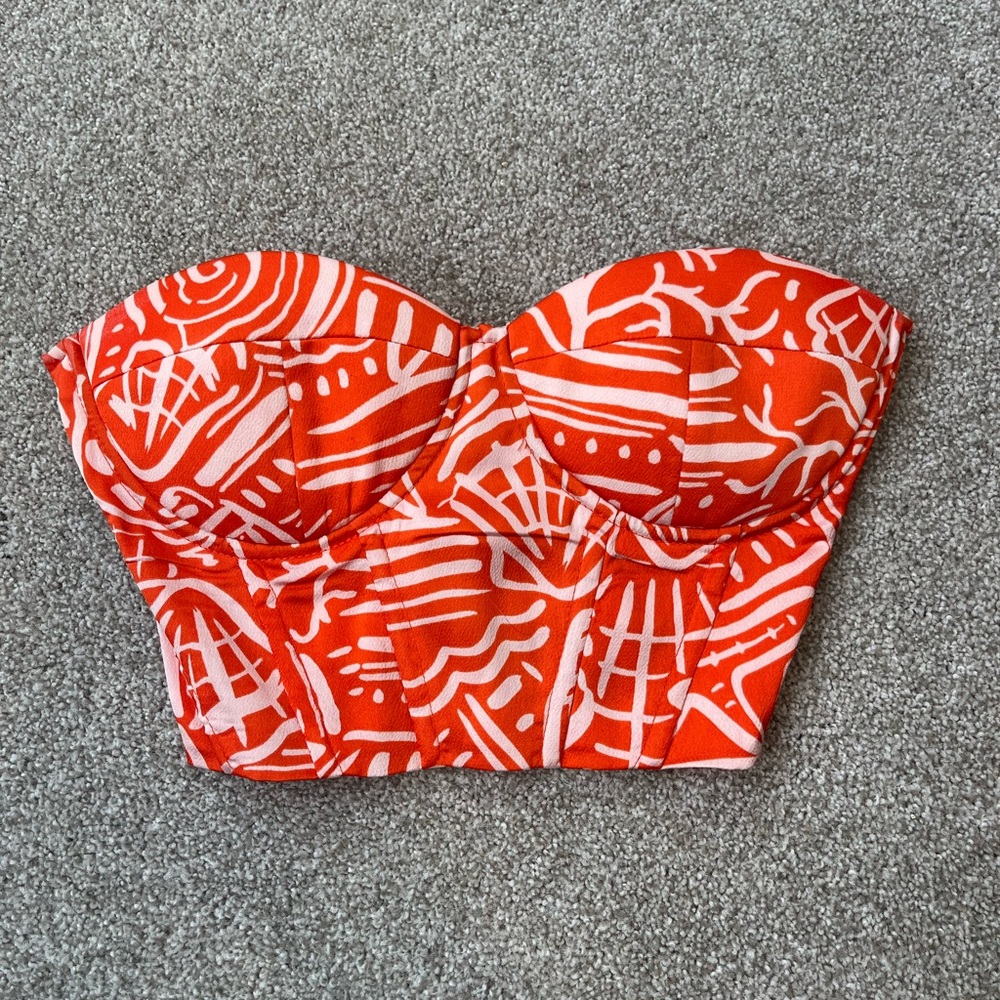 Orange and White Strapless Bustier Top